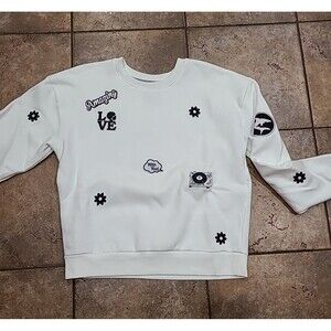 unisex upcycled  White Sweatshirt by Aunt Kenni Kloset med B & W power style